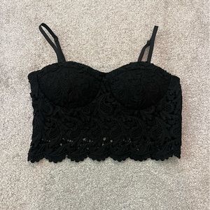 Shinestar Black Laced Top with Built in Padded Bra